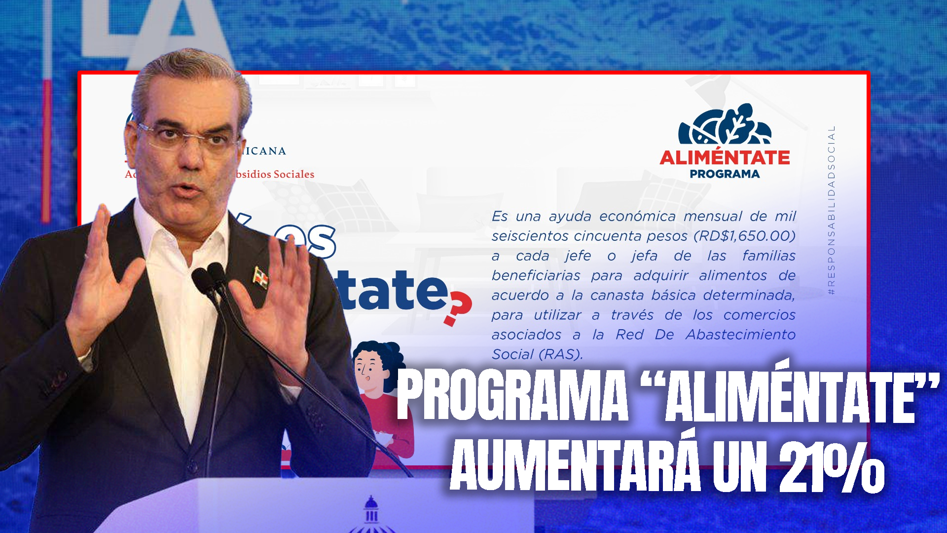 Programa De Asistencia Social “Aliméntate” Tendrá Un Aumento Del 21%, Pasando De RD$1,650 A RD$2,000, Pasando De RD$1,650 A RD$2,000